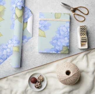 Blue Hydrangea Floral Wrapping Paper