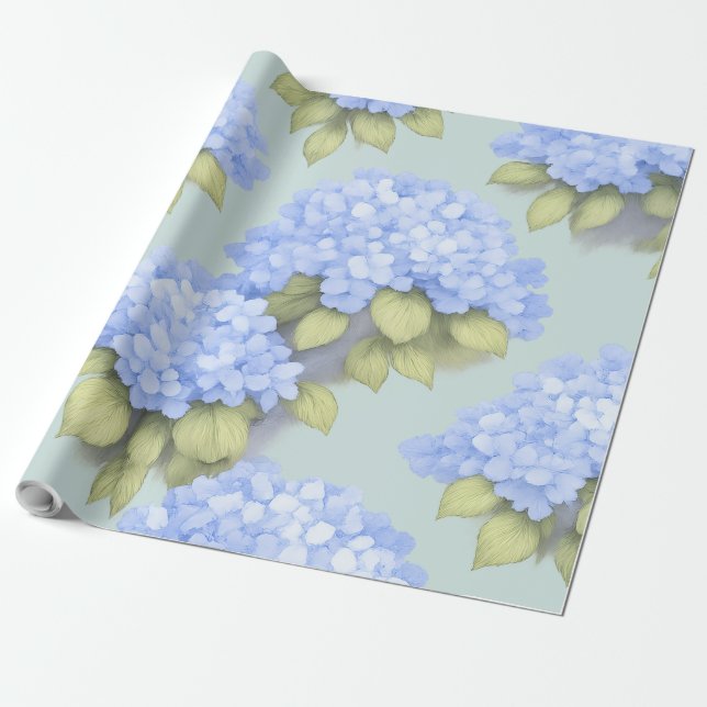 Blue Hydrangea Floral Wrapping Paper – Boutique  (Unrolled)