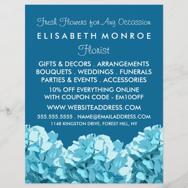 Blue Hydrangea, Floristry Advertising Flyer (Front)