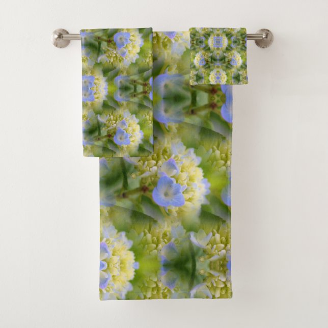Blue Hydrangea Flower Abstract Nature   Bath Towel Set (Insitu)
