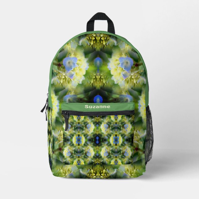 Blue Hydrangea Flower Abstract Personalised Printed Backpack (Front)