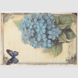 Blue Hydrangea flower and butterfly ephemera art Tissue Paper