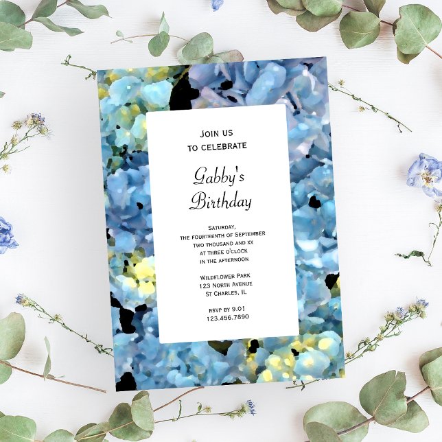 Blue Hydrangea Flower Birthday Party Invitation (Creator Uploaded)