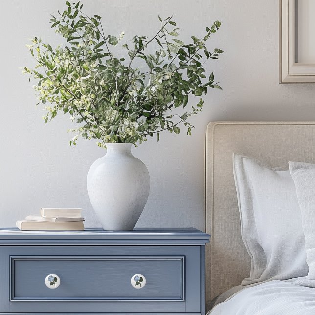 Blue Hydrangea Flower Bloom  Ceramic Knob (Hydrangea drawer knobs)