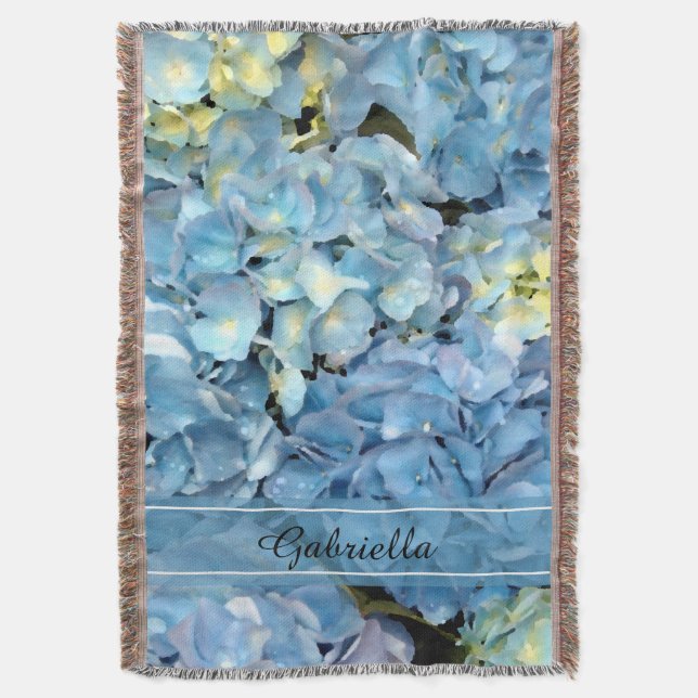 Blue Hydrangea Flower Blossom Throw Blanket (Front Vertical)