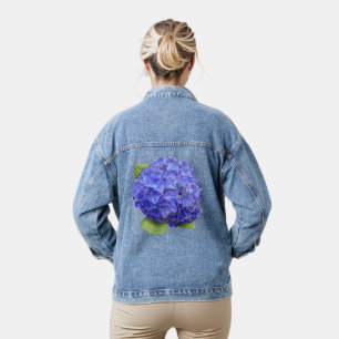 Blue Hydrangea Flower Botanical Art Denim Jacket