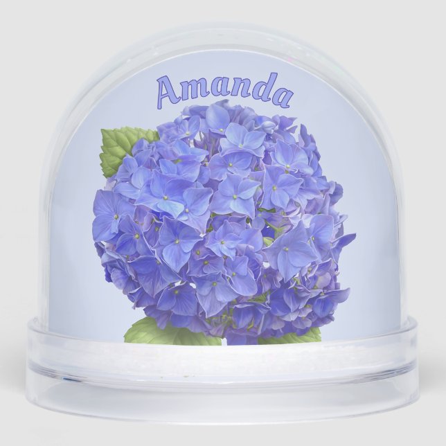 Blue Hydrangea Flower Botanical Art Personalised Snowglobe (Front)