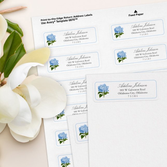 Blue Hydrangea Flower Custom Return Address Label (classic blue and white periwinkle hydrangea flower return address label sheets)