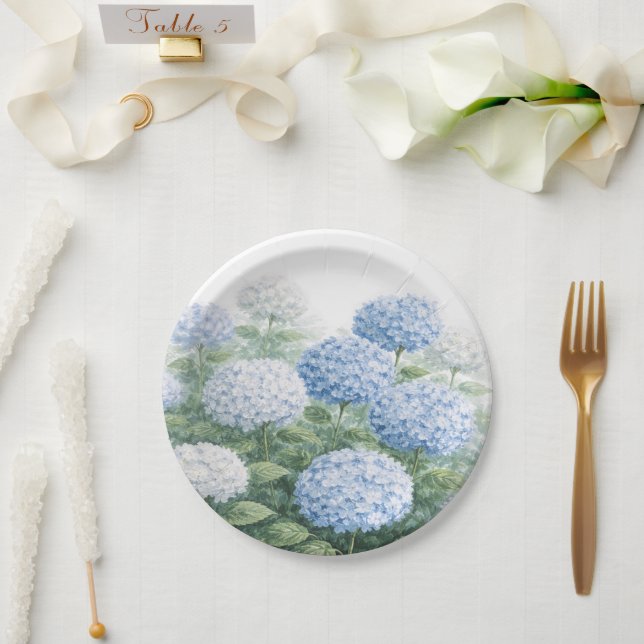 Blue Hydrangea Flower Custom Wedding Paper Plate (Wedding)