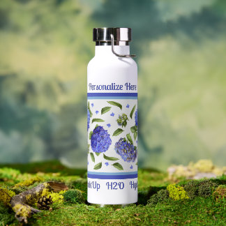 Blue Hydrangea Flower Design Personalised Water Bottle