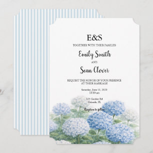 Blue Hydrangea Flower Garden Wedding Monogram Invitation