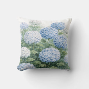 Blue Hydrangea Flower Painting Blue Stripe Cushion