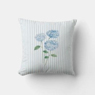 Blue Hydrangea Flower Painting Blue Stripe Cushion