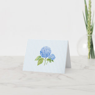 Blue Hydrangea Flower Painting Blue Stripe Thank You Card