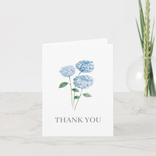 Blue Hydrangea Flower Painting Thank You Invitation (Front)