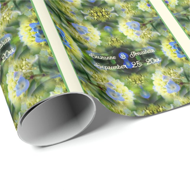Blue Hydrangea Flower Personalised Wedding Wrapping Paper (Roll Corner)