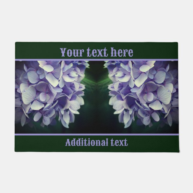 Blue Hydrangea Flower Petals Personalised Doormat (Front)