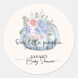Blue Hydrangea Flower Pumpkin Fall Baby Shower Classic Round Sticker