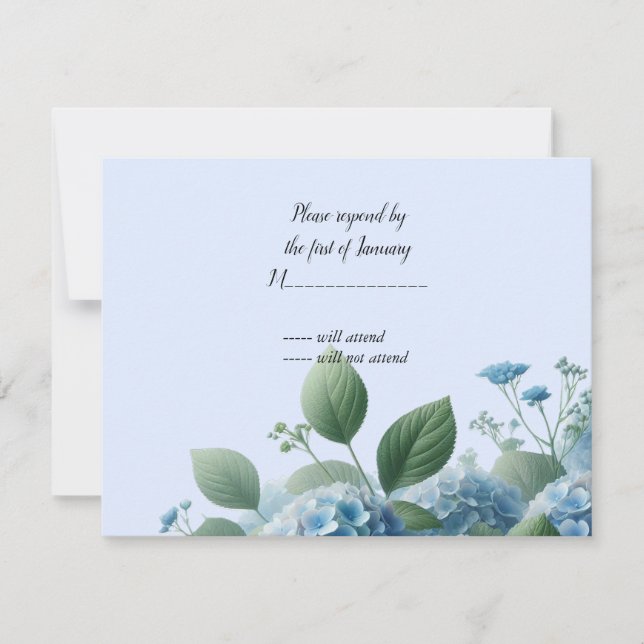 Blue Hydrangea Flower Reply Card (Front)
