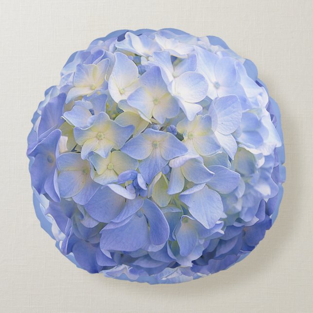 Blue Hydrangea Flower Round Pillow (Front)