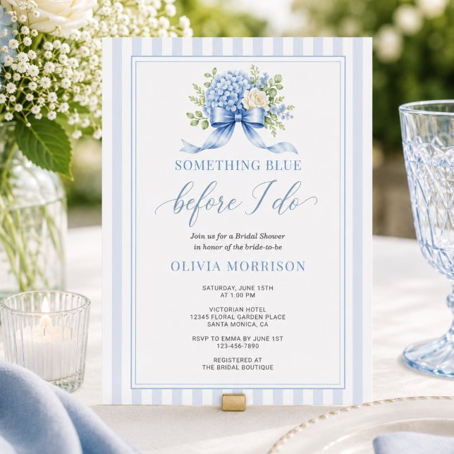 Blue Hydrangea Flower Stripe Bridal Shower Invitation (Creator Uploaded)