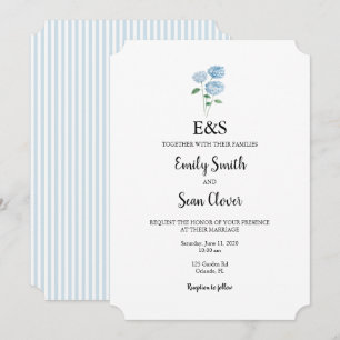 Blue Hydrangea Flower Wedding Monogram Blue Stripe Invitation