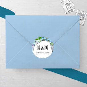 Blue Hydrangea Flower Wedding Round Sticker