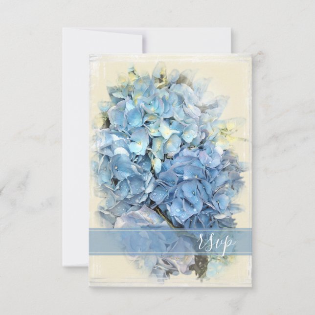 Blue Hydrangea Flower Wedding RSVP (Front)