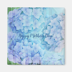 Blue hydrangea flowers and custom text magnet