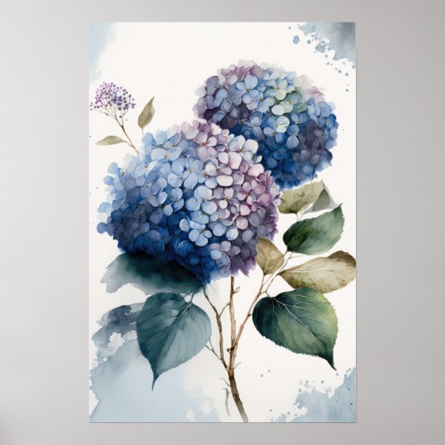 Blue Hydrangea Flowers Art Print Poster (Front)