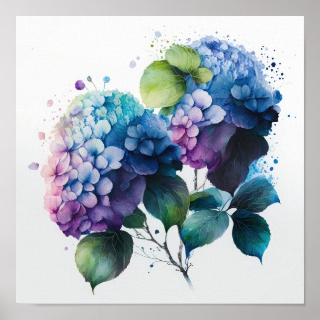 Blue Hydrangea Flowers Art Print Poster (Front)