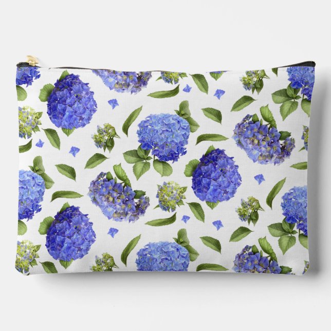 Blue Hydrangea Flowers Botanical Art Accessory Pouch (Front)