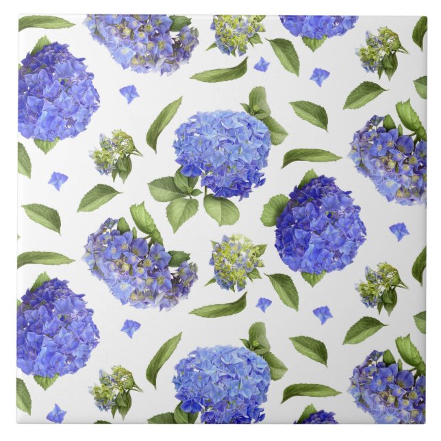 Blue Hydrangea Flowers Botanical Art  Tile (Front)