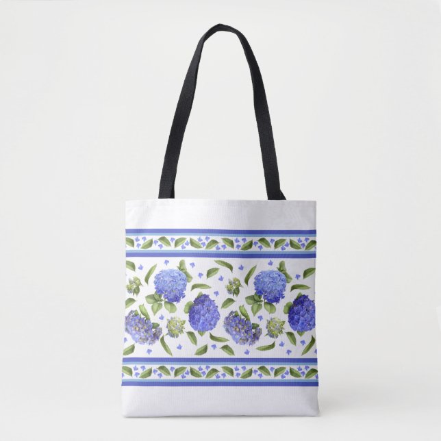 Blue Hydrangea Flowers Botanical Art Tote Bag (Front)