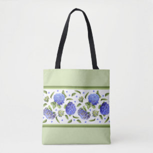 Blue Hydrangea Flowers Botanical Pattern Tote Bag