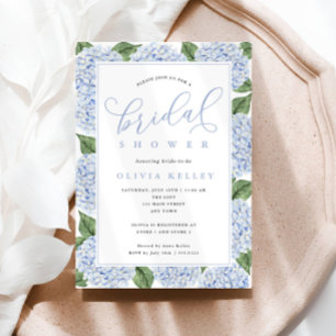 Blue Hydrangea Flowers Calligraphy Bridal Shower Invitation