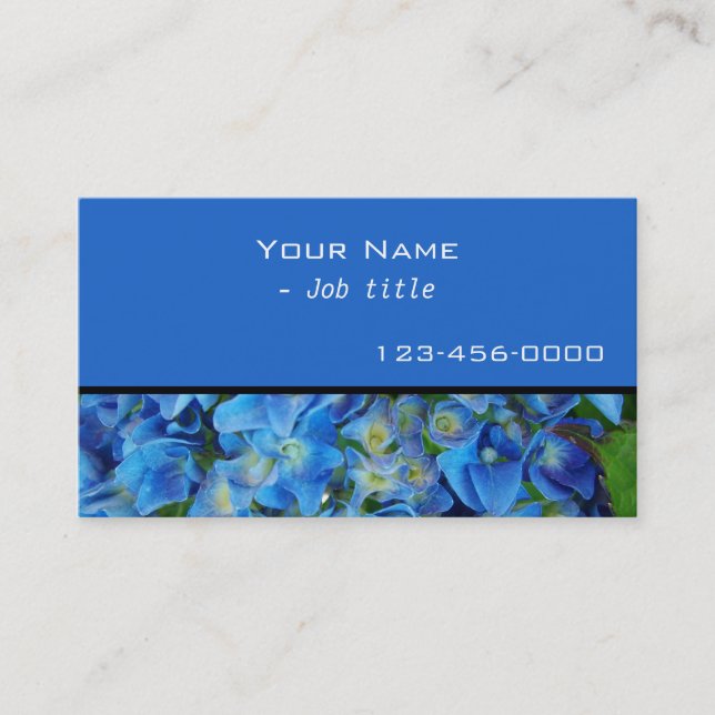 blue hydrangea flowers contemporary business card (Front)