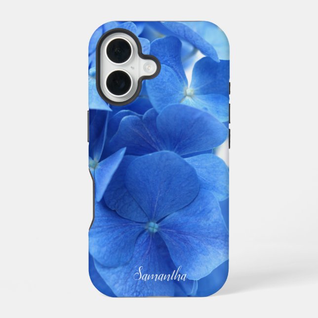 Blue Hydrangea Flowers Custom iPhone 16 Case (Back)