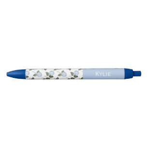 Blue Hydrangea Flowers Custom Name Ink Pen