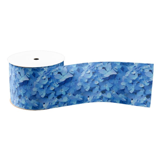 Blue Hydrangea Flowers Floral Blooms Wedding Grosgrain Ribbon (Spool)