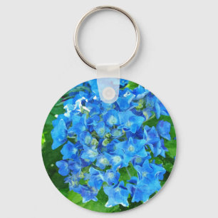 Blue hydrangea flowers. Floral photography. Key Ring