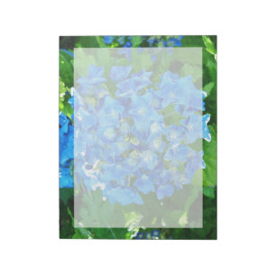 Blue hydrangea flowers. Floral photography. Notepad