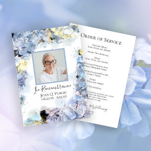Blue Hydrangea Flowers Funeral Service Programme