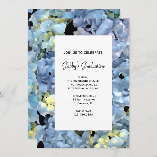 Blue Hydrangea Flowers Graduation Party Invitation (Front/Back)
