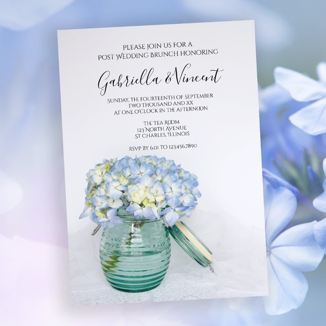 Blue Hydrangea Flowers in Jar Post Wedding Brunch Invitation (Creator Uploaded)