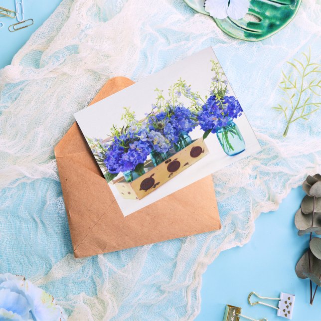Blue Hydrangea Flowers In Vintage Box Postcard (Creator Uploaded)