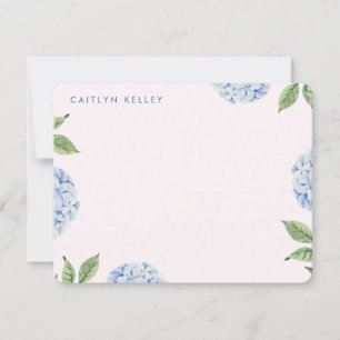 Blue Hydrangea Flowers Light Pink Custom Flat Card