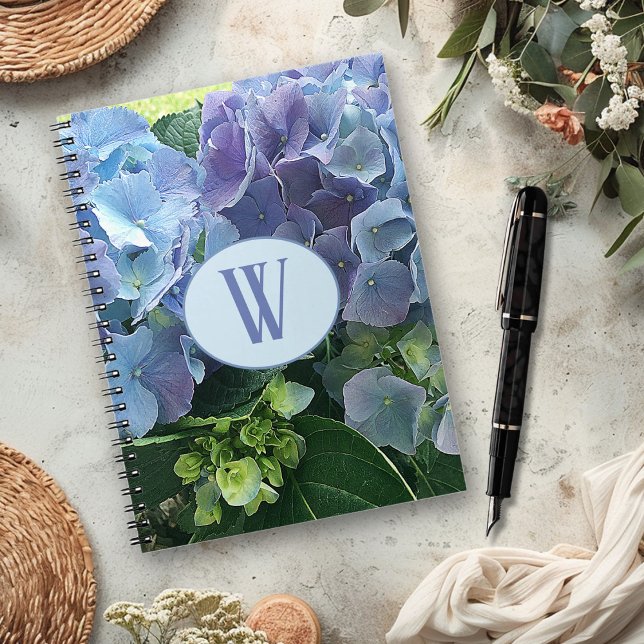 Blue Hydrangea Flowers Monogram Initial Notebook (Creator Uploaded)