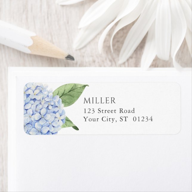 Blue Hydrangea Flowers Personalised Address (Insitu)