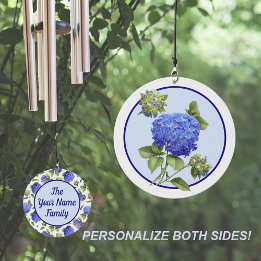 Blue Hydrangea Flowers Personalised   Wind Chime